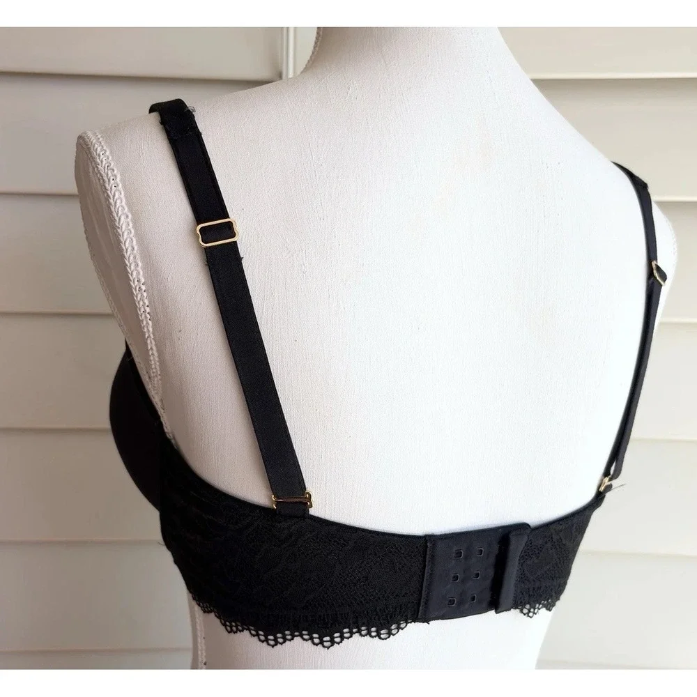 Soma Embraceable Demi Bra 34DD Black Underwire T-Shirt Lace‎ Smooth